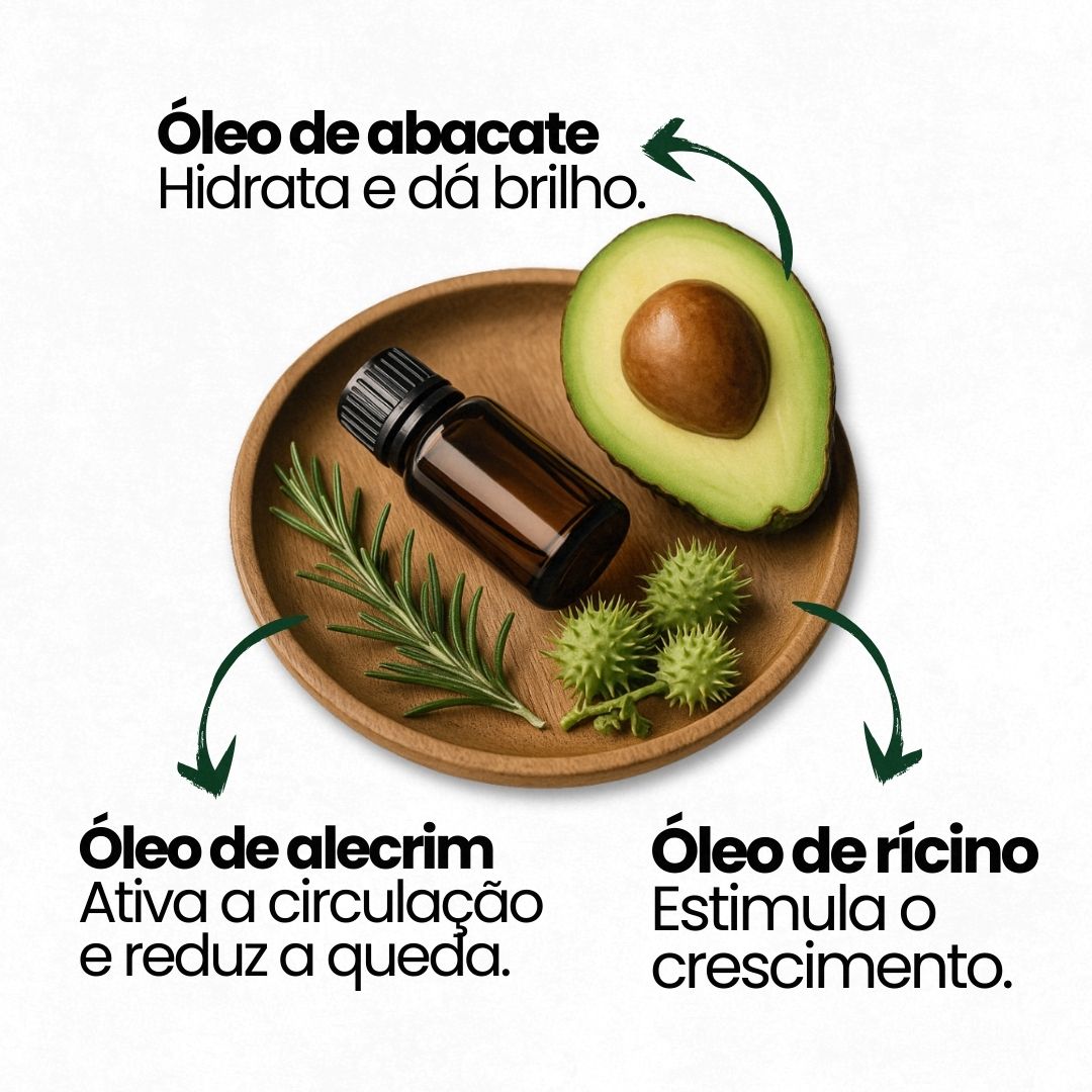 Sérum de crescimento capilar - alecrim, abacate e rícino
