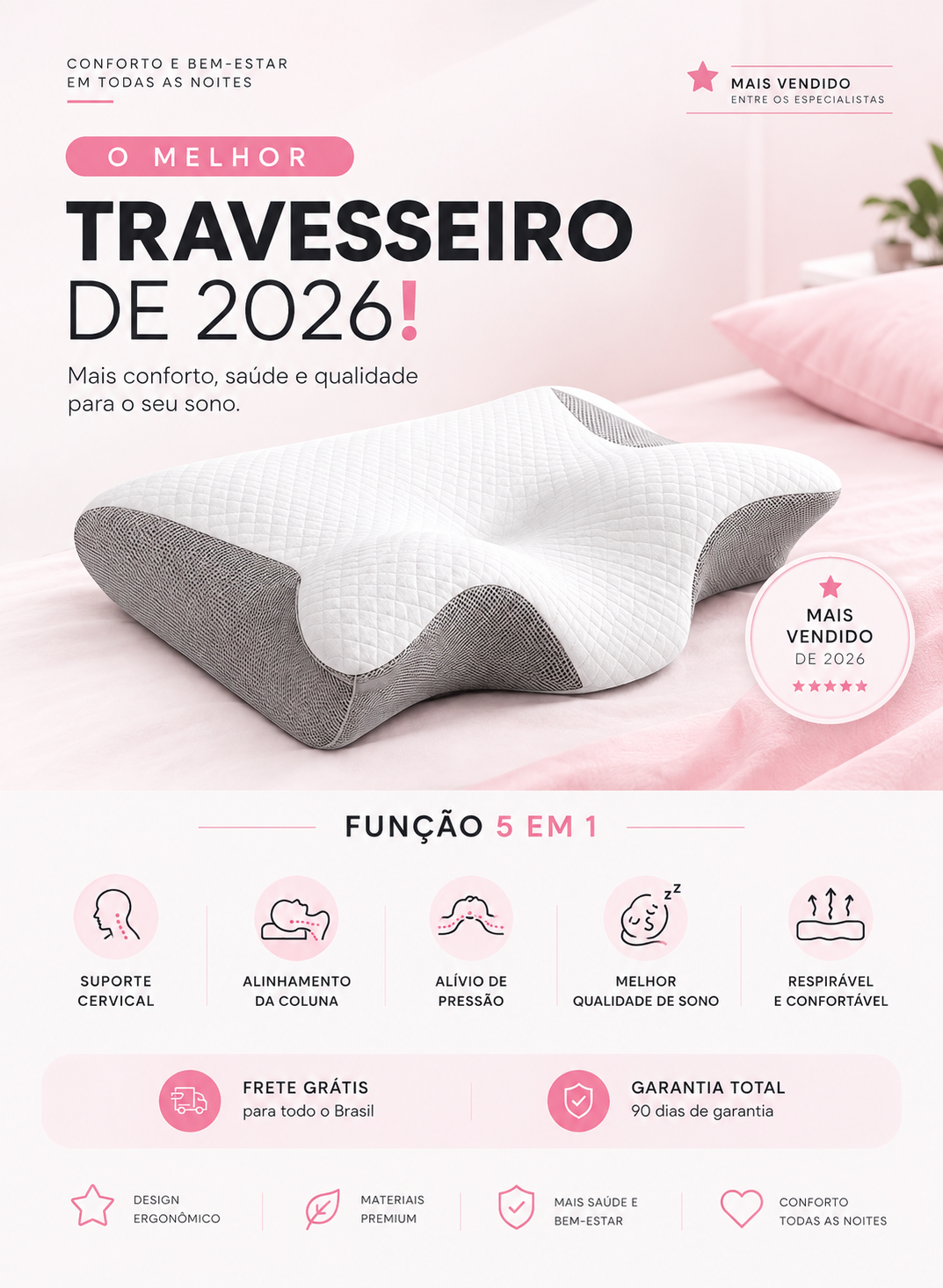 Travesseiro Cervical Ergonômico | 5 em 1 + Brinde Exclusivo