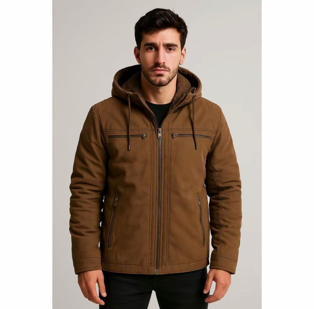 Jaqueta Sarja Forrada Premium com Capuz Removível – Inverno SeuKit