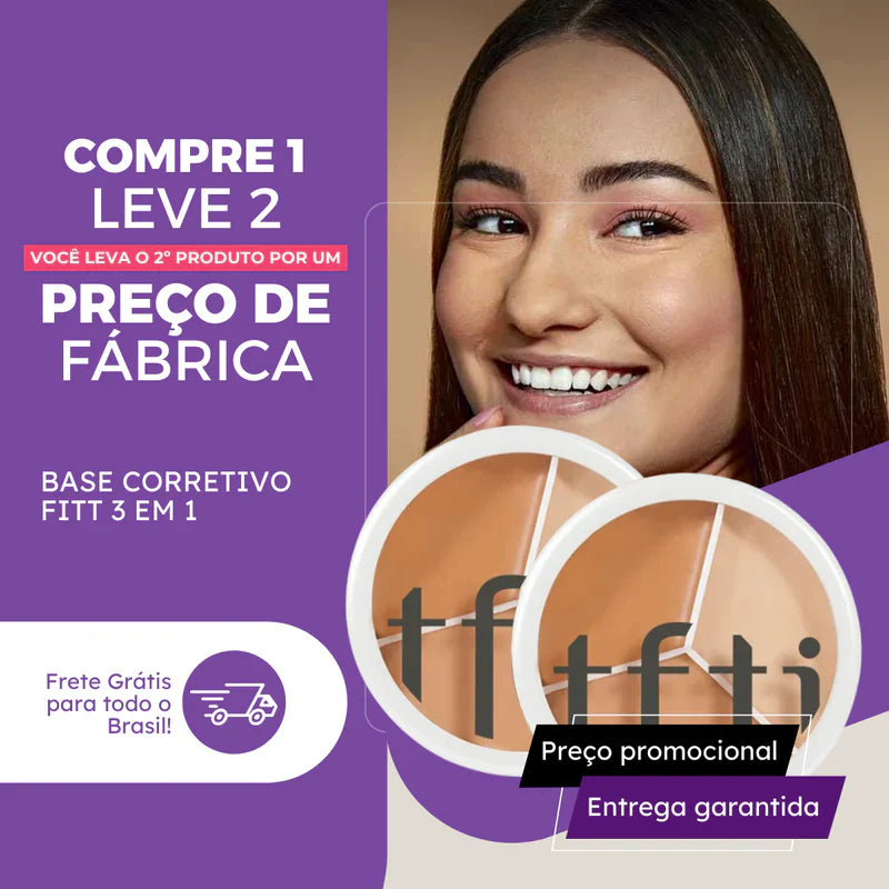 Base Corretivo Fitt 3 em 1® |COMPRE 1 LEVE 2| + Conjunto de Pincéis de Brinde