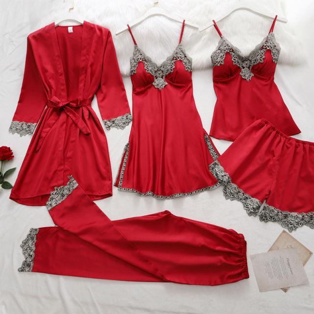Conjunto SweetDream com 5 Peças em Cetim de Seda / O Conjunto da Mulher Bela & Sensual!